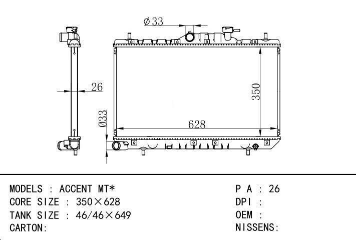  car radiator for  ACCENT MT