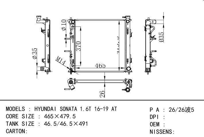 car radiator for HYUNDAI SONATA 1.6T 16-19 AT