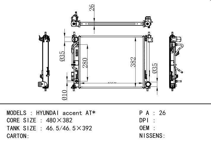  car radiator for  HYUNDAI accent AT