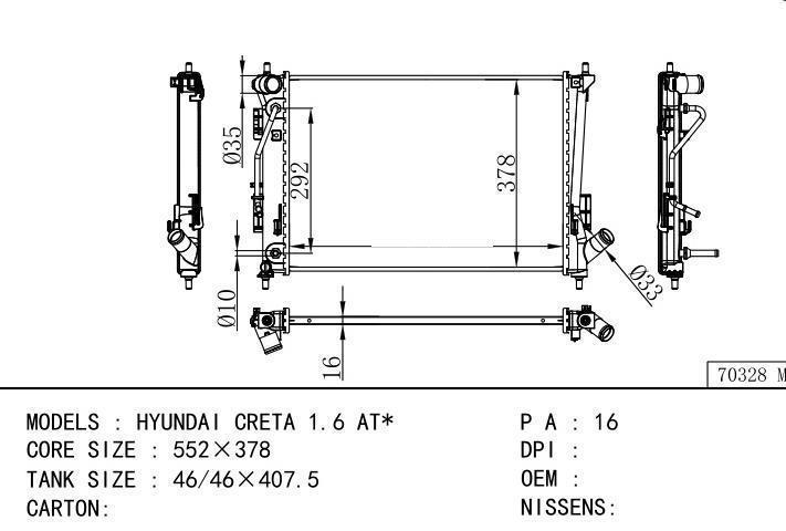 car radiator for HYUNDAI CRETA 1.6 AT