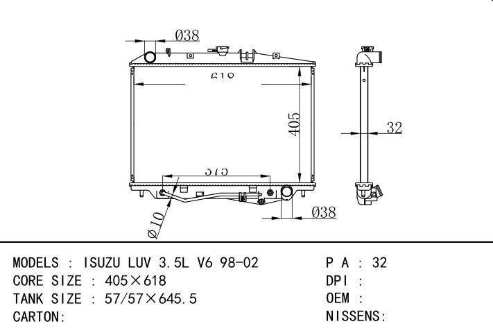  car radiator for  ISUZU LUV 3.5L V6 98-02