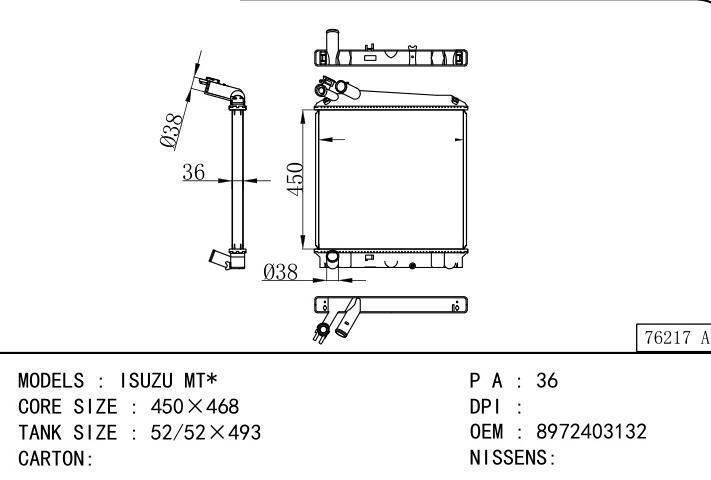 8972403132 car radiator for  ISUZU MT