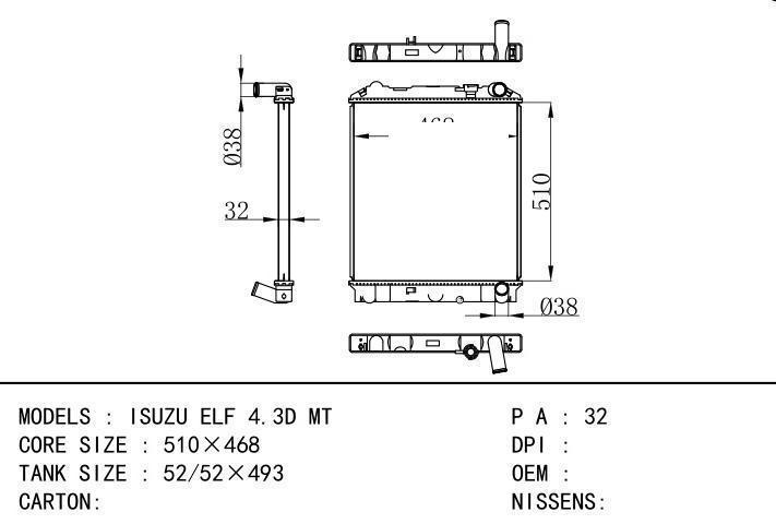  car radiator for  ISUZU ELF 4.3D MT