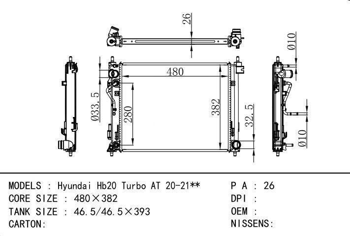 car radiator for  Hyundai Hb20 Turbo AT 20-21