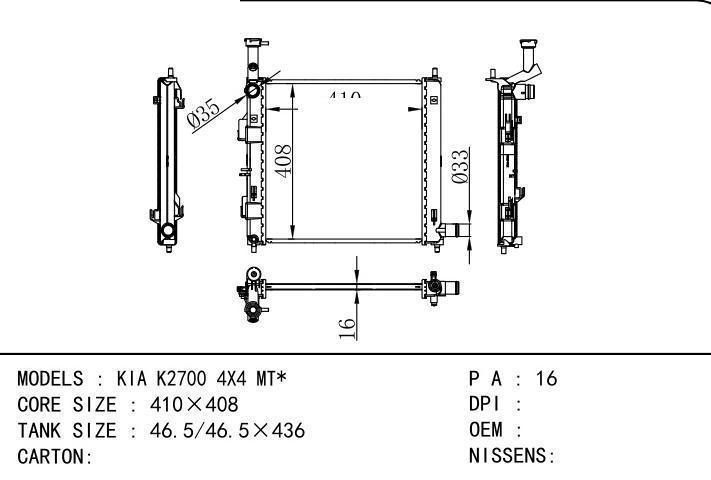  car radiator for  KIA K2700 4X4 MT