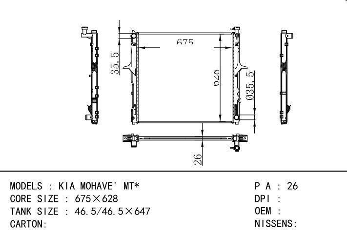  car radiator for  KIA MOHAVE' MT