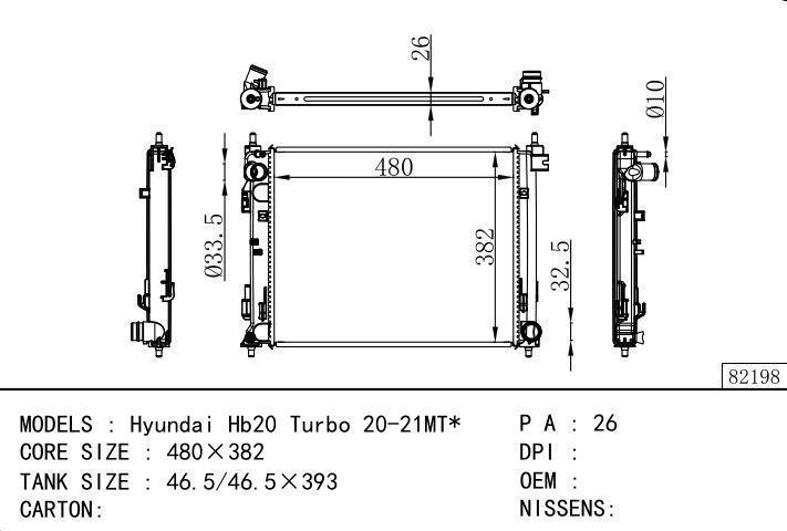  car radiator for  Hyundai Hb20 Turbo 20-21MT