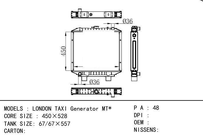  car radiator for  LONDON TAXI Generator MT