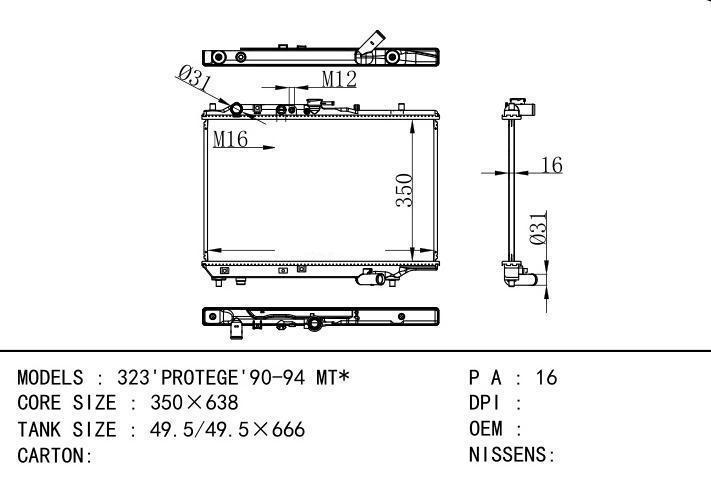 car radiator for 323'PROTEGE'90-94 MT