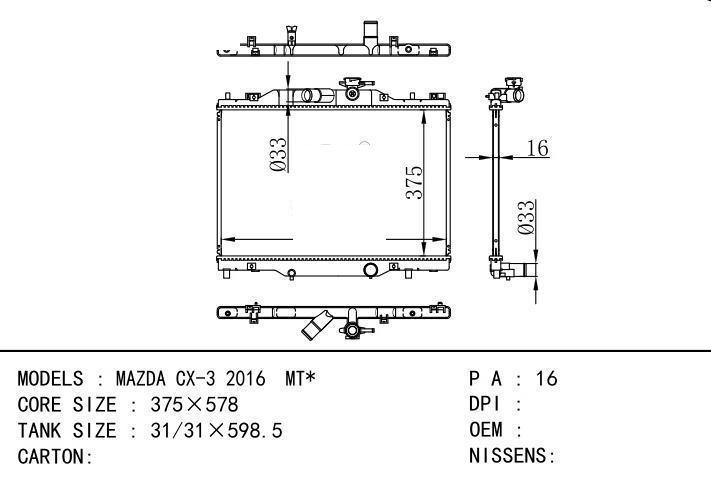 car radiator for MAZDA CX-3 2016 MT