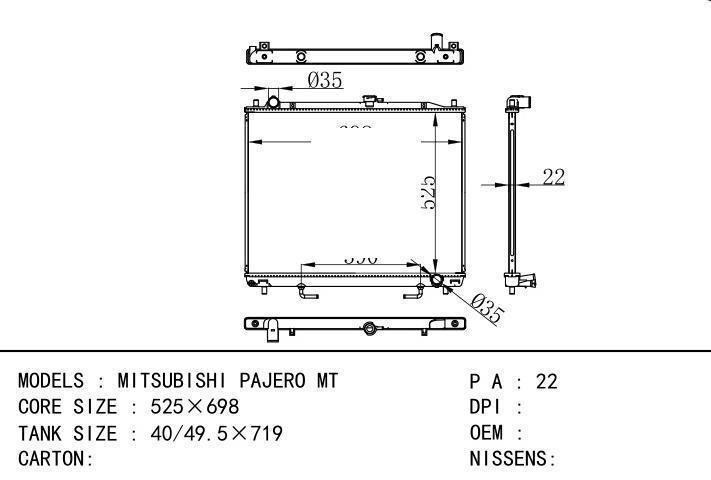  car radiator for  MITSUBISHI PAJERO MT