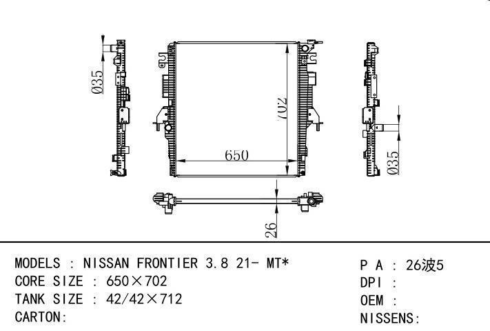  car radiator for  NISSAN FRONTIER 3.8 21- MT