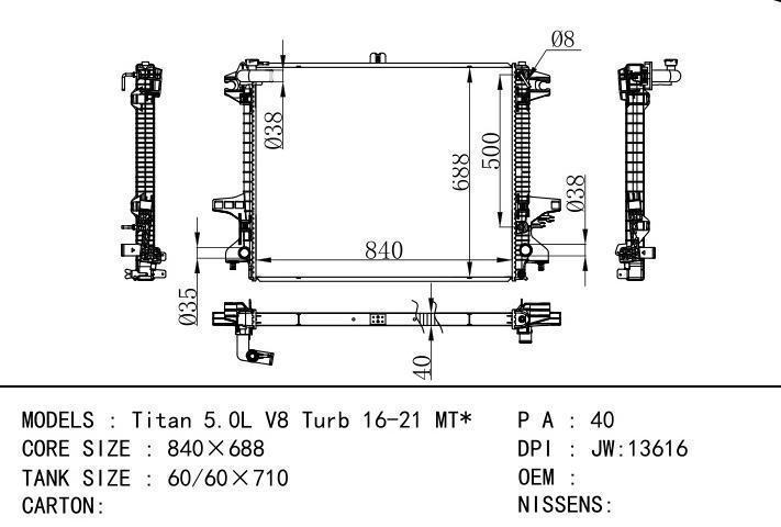 car radiator for Titan 5.0L V8 Turb 16-21 MT