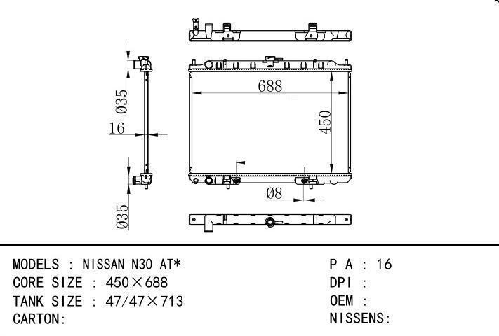 car radiator for NISSAN N30 AT
