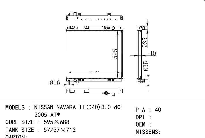  car radiator for  NISSAN NAVARA II(D40)3.0 dCi 2005 AT