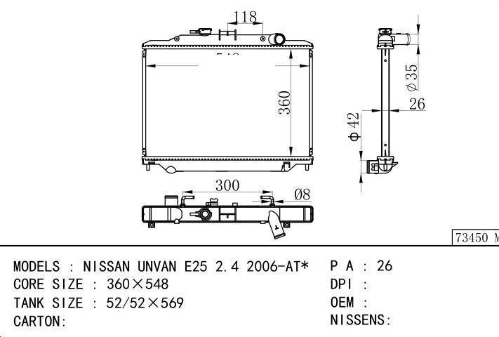 car radiator for NISSAN UNVAN E25 2.4 2006-AT