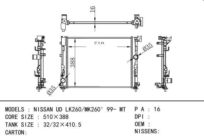 car radiator for NISSAN UD LK260/MK260' 99- MT