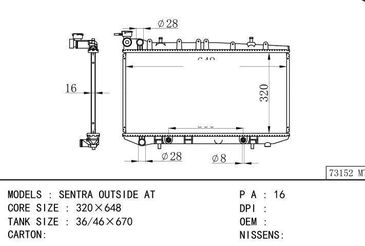  car radiator for  SENTRA OUTSIDE AT