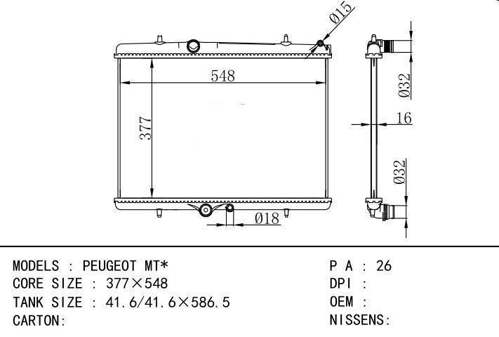  car radiator for  PEUGEOT MT