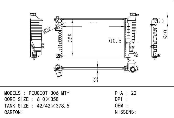  car radiator for  PEUGEOT 306 MT