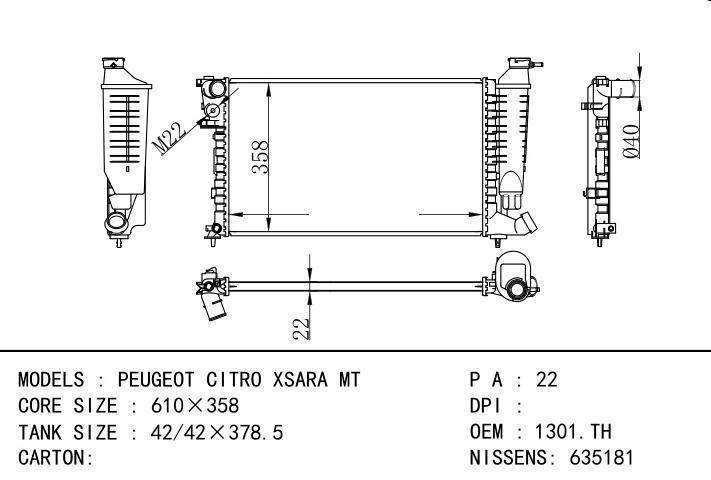 1301 car radiator for  PEUGEOT CITRO XSARA MT