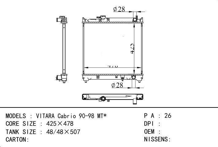  car radiator for  VITARA Cabrio 90-98 MT
