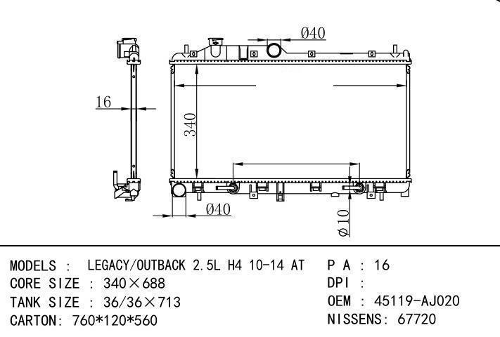45119-AJ020 car radiator for  LEGACY/OUTBACK 2.5L H4 10-14 AT