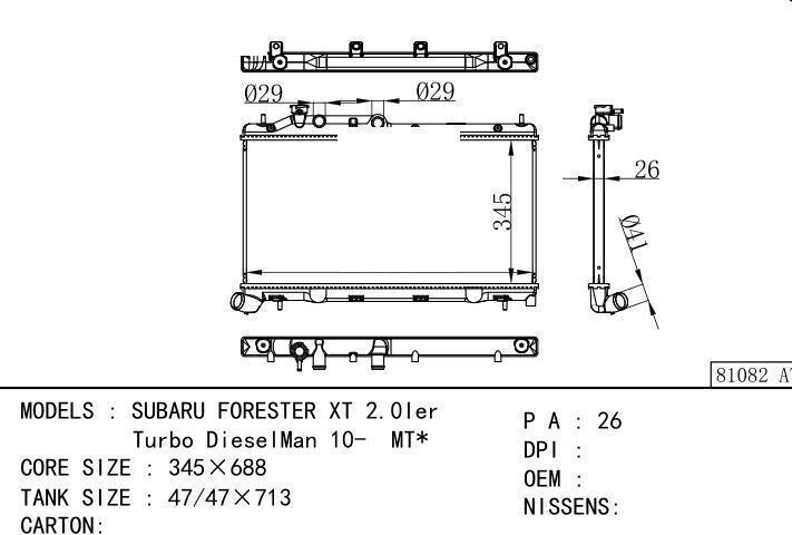  car radiator for  SUBARU FORESTER XT 2.0Ier Turbo DieselMan 10- MT