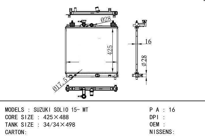 car radiator for  SUZUKI SOLIO 15- MT