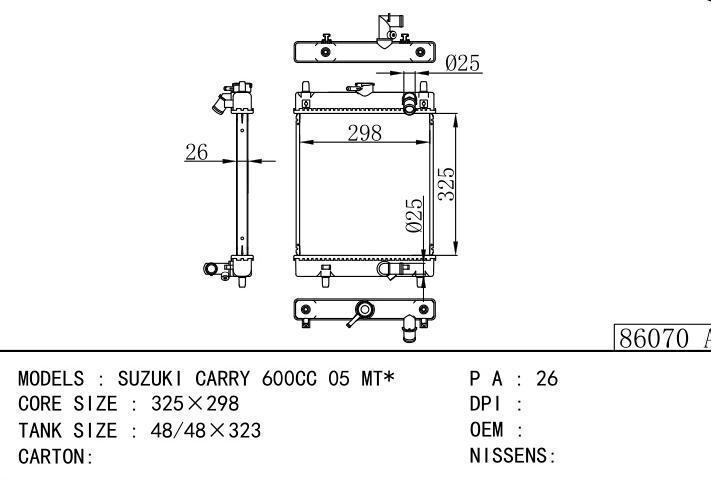  car radiator for  SUZUKI CARRY 600CC 05 MT