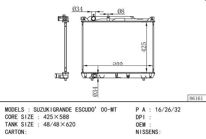  car radiator for  SUZUKIGRANDE ESCUDO’00-MT